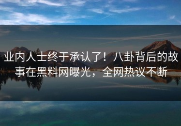 业内人士终于承认了！八卦背后的故事在黑料网曝光，全网热议不断