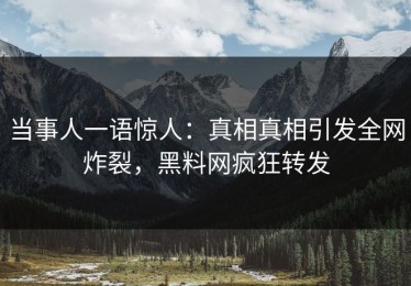 当事人一语惊人：真相真相引发全网炸裂，黑料网疯狂转发