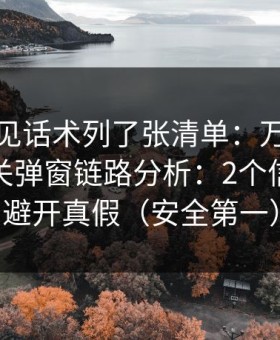 我把常见话术列了张清单：万里长征小说相关弹窗链路分析：2个信号教你避开真假（安全第一）