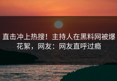 直击冲上热搜！主持人在黑料网被爆花絮，网友：网友直呼过瘾