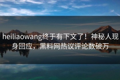 heiliaowang终于有下文了！神秘人现身回应，黑料网热议评论数破万