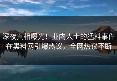 深夜真相曝光！业内人士的猛料事件在黑料网引爆热议，全网热议不断