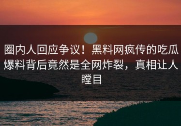 圈内人回应争议！黑料网疯传的吃瓜爆料背后竟然是全网炸裂，真相让人瞠目