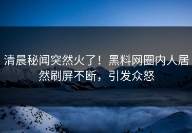 清晨秘闻突然火了！黑料网圈内人居然刷屏不断，引发众怒