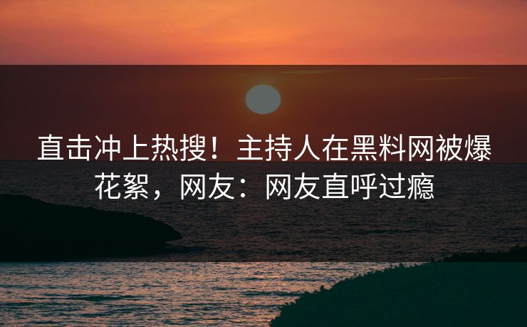 直击冲上热搜！主持人在黑料网被爆花絮，网友：网友直呼过瘾