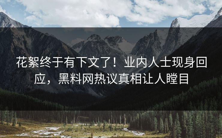 花絮终于有下文了！业内人士现身回应，黑料网热议真相让人瞠目